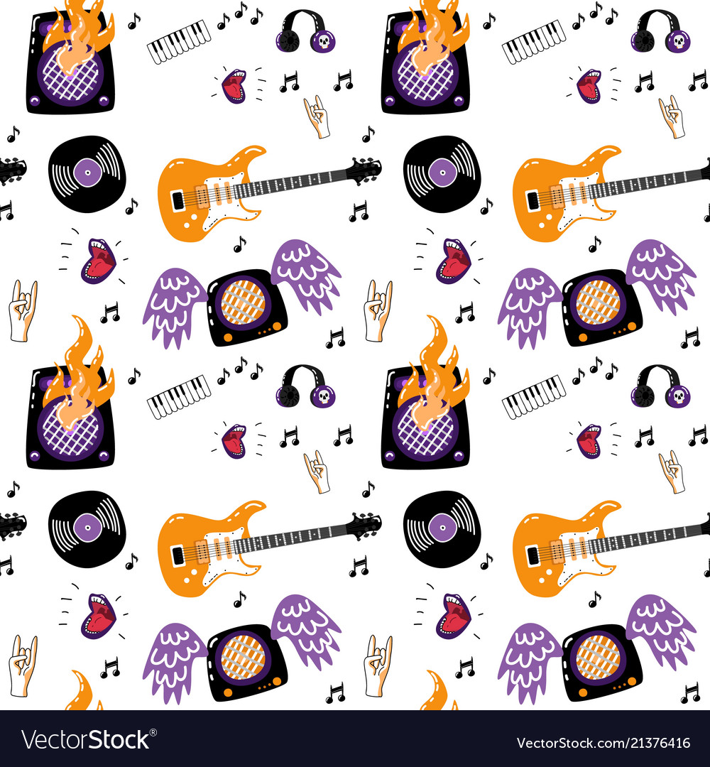 Rock music attributes seamless pattern vector image Rock music attributes seamless pattern