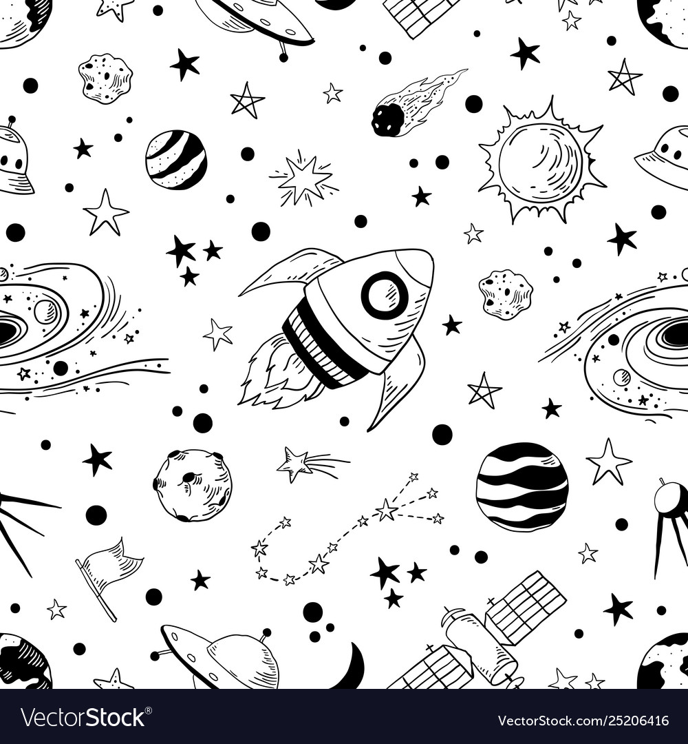 Seamless doodle space pattern trendy kids cosmos vector image Seamless doodle space pattern trendy kids cosmos