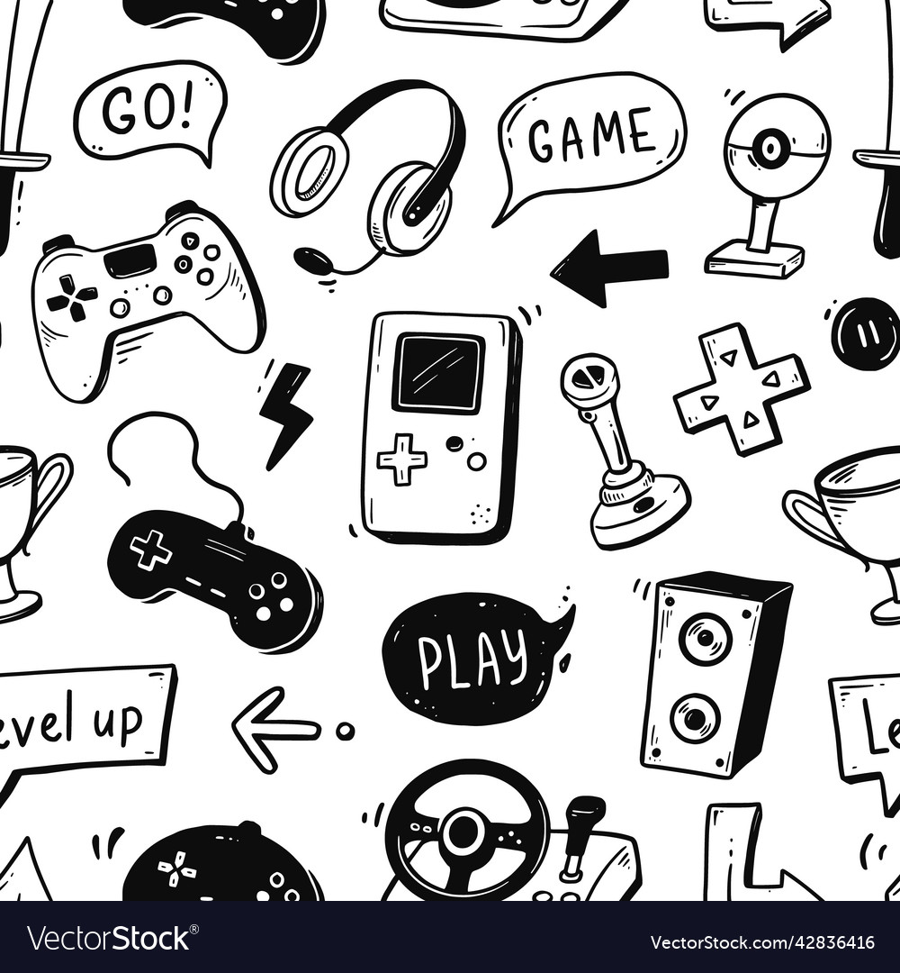 Premium Vector  Hand drawn game seamless pattern