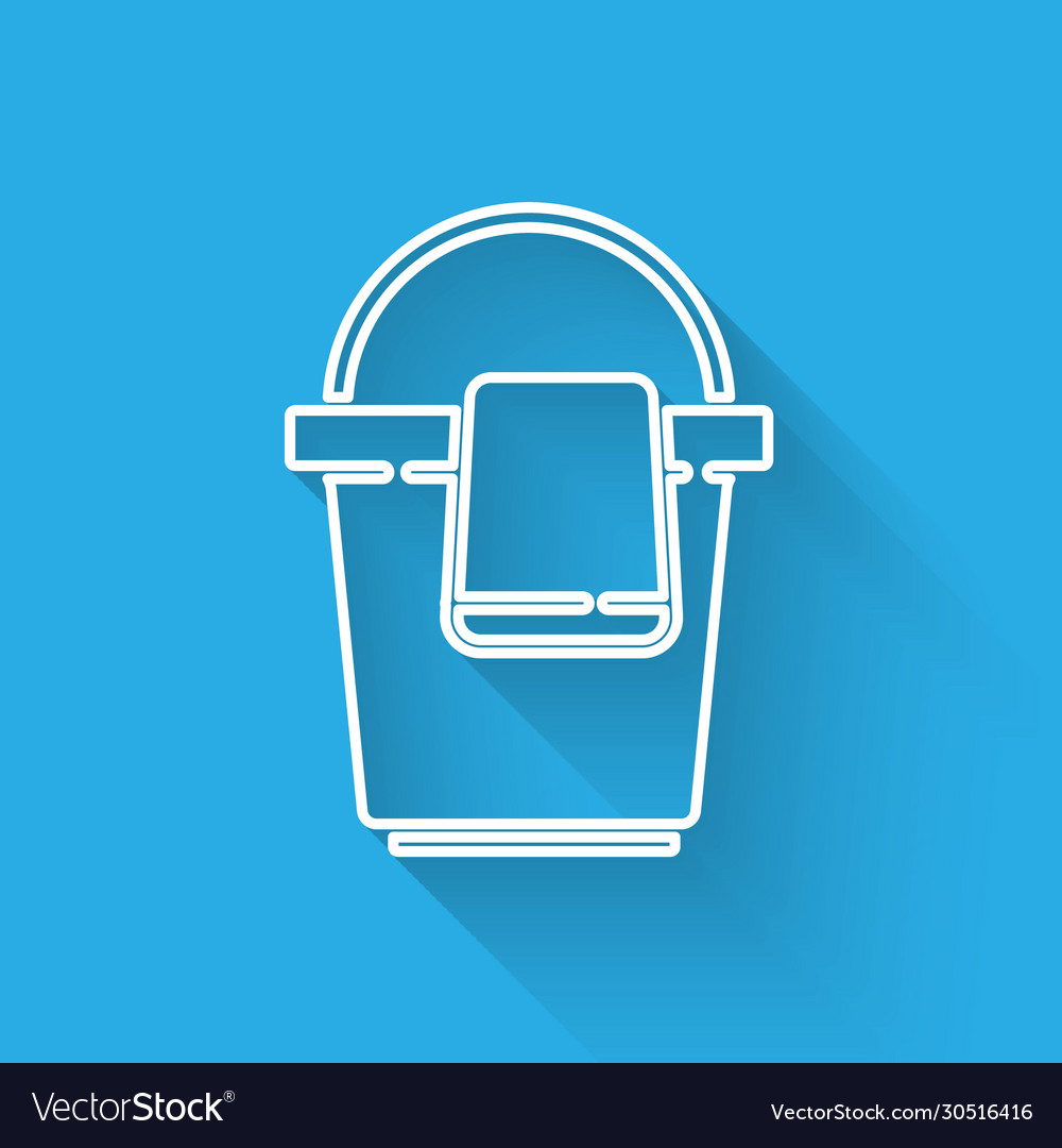 White line bucket with rag icon isolated long