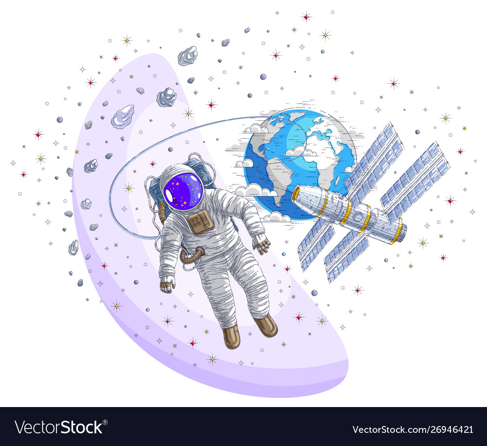 Astronaut flying in open space connected vector image Astronaut flying in open space connected