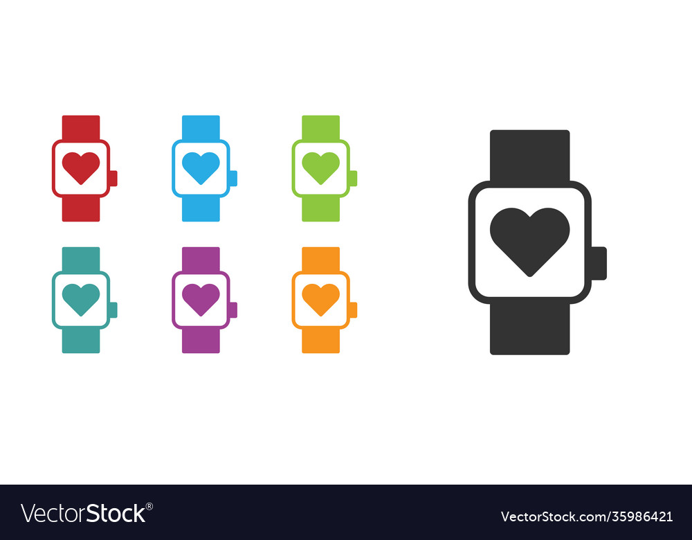 Black smart watch showing heart beat rate icon vector image Black smart watch showing heart beat rate icon