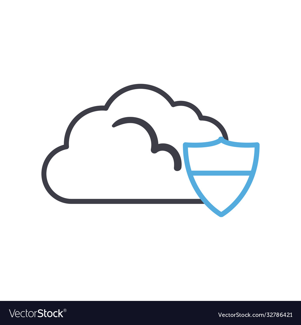 Cloud computing with shield line style icon