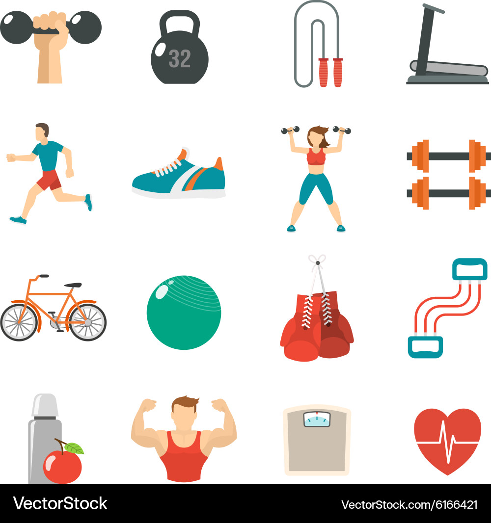 Fitness icon flat set Royalty Free Vector Image
