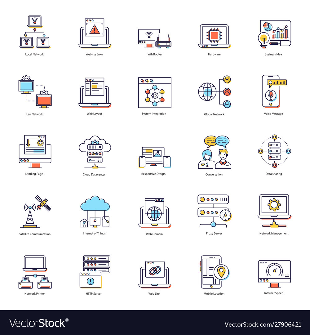 Global networking flat icons pack