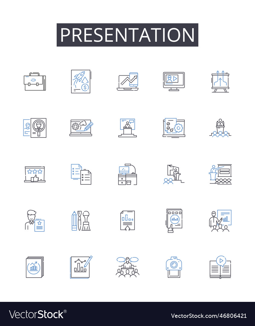 Presentation line icons collection performance Vector Image Presentation line icons collection performance