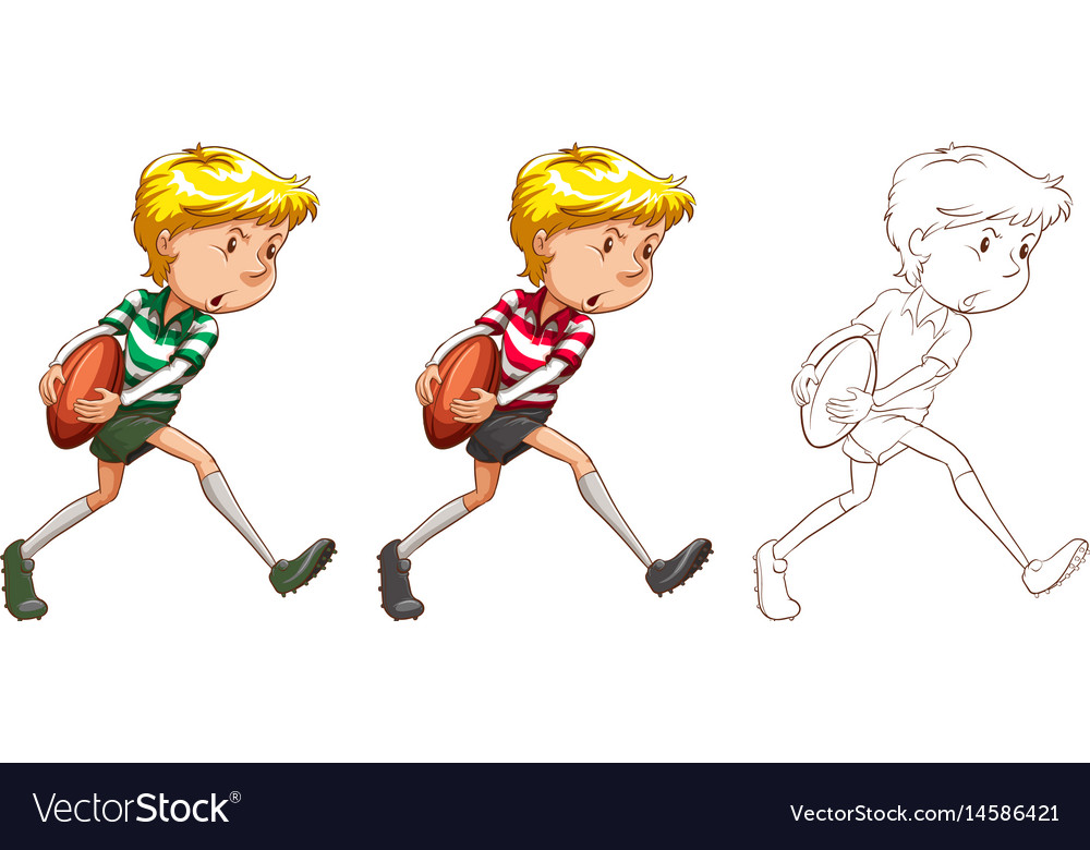 Rugby player in three different drawing styles