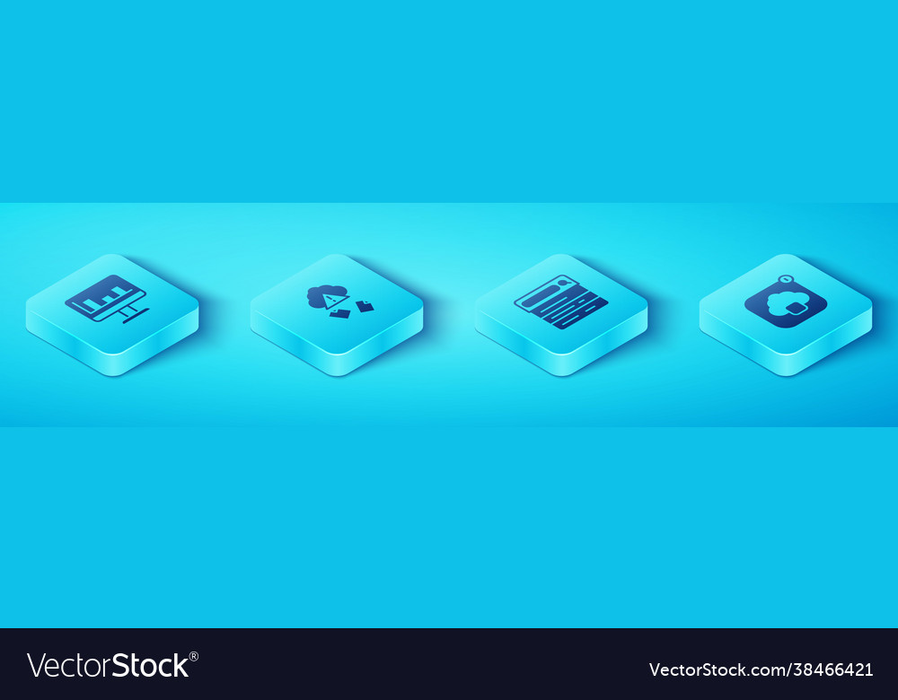 Set isometric monitor with graph chart cloud vector image Set isometric monitor with graph chart cloud