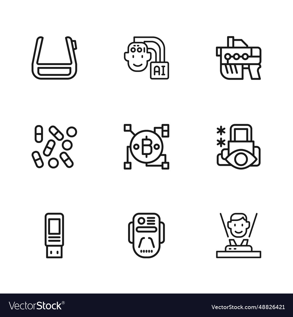Set line artificial intelligence robot cyber vector image Set line artificial intelligence robot cyber