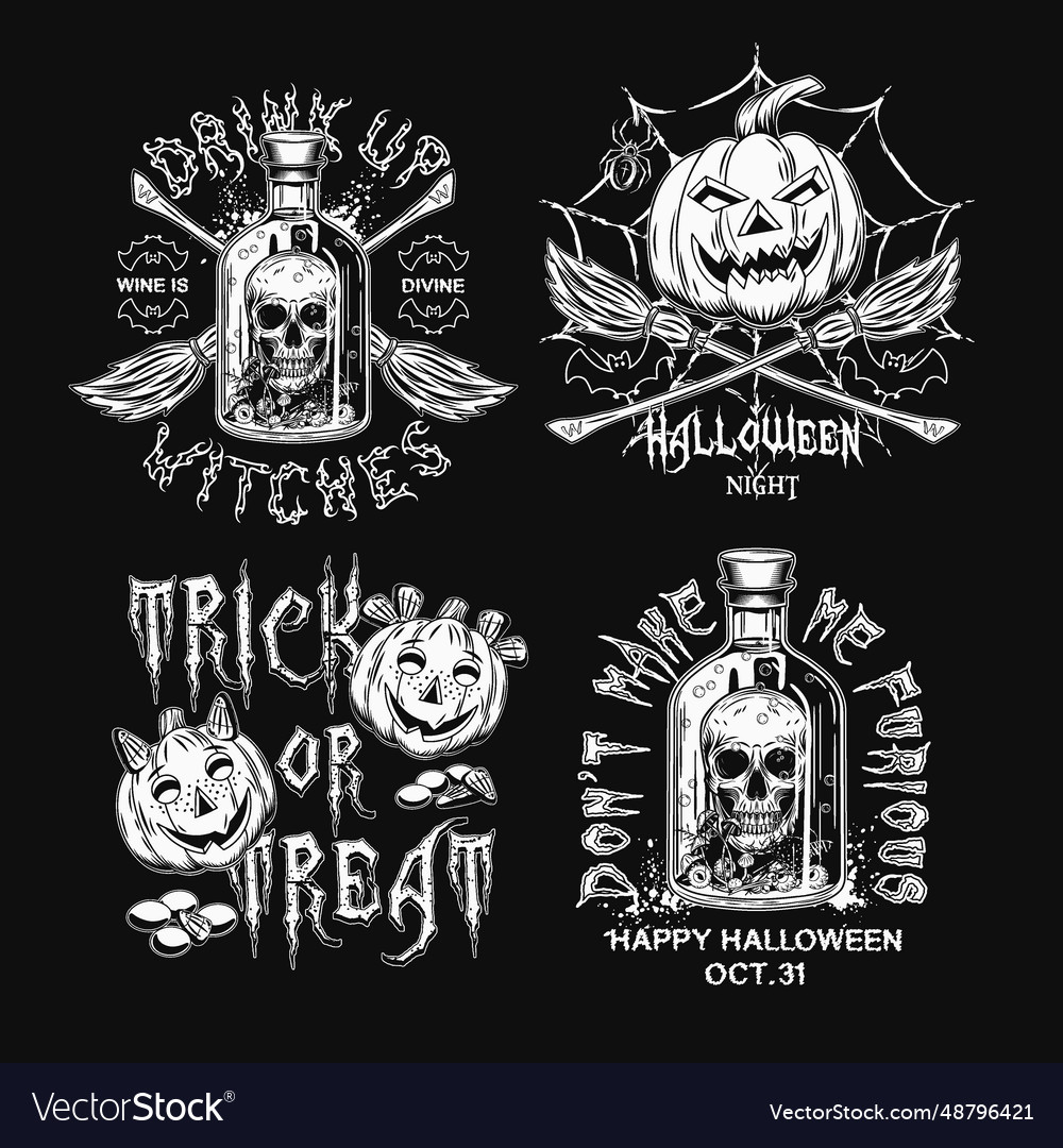 Set of colorful labels with halloween objects Vector Image Set of colorful labels with halloween objects