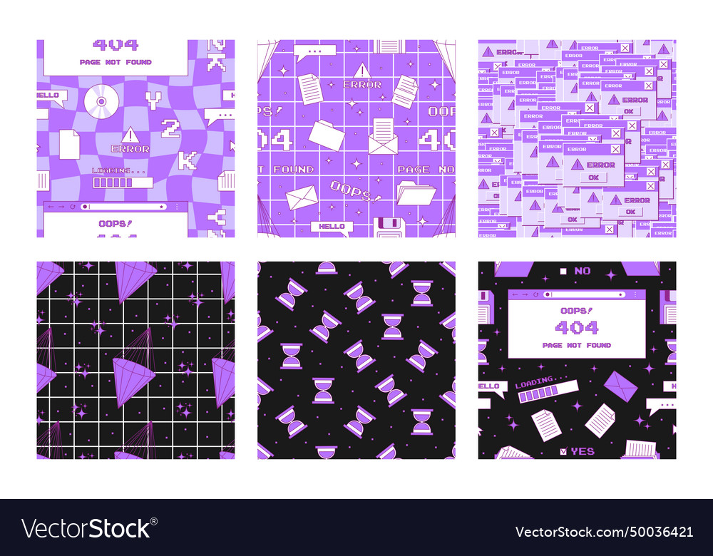 Set of seamless pattern in y2k style vector image Set of seamless pattern in y2k style
