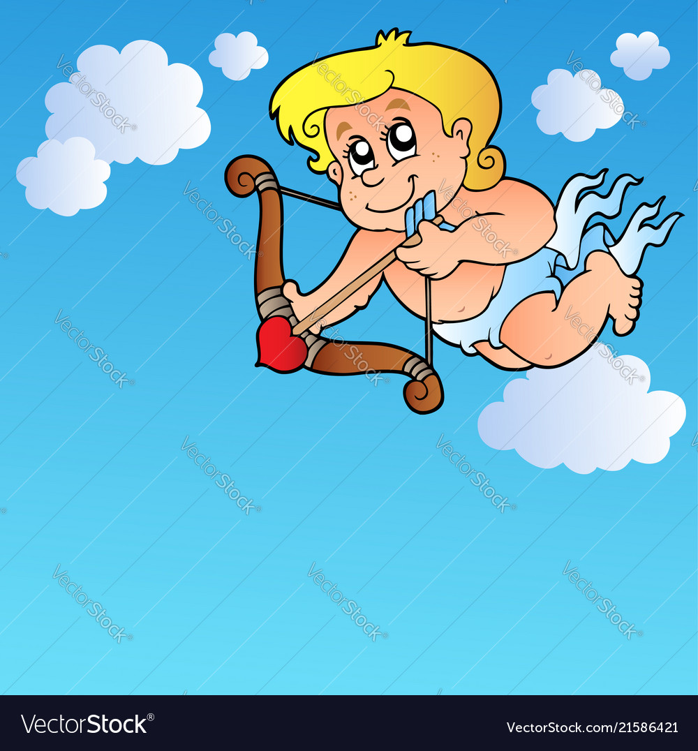 Valentine cupid with bow and clouds