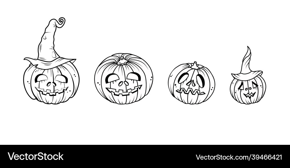 Various pumpkins set on a white isolated Vector Image