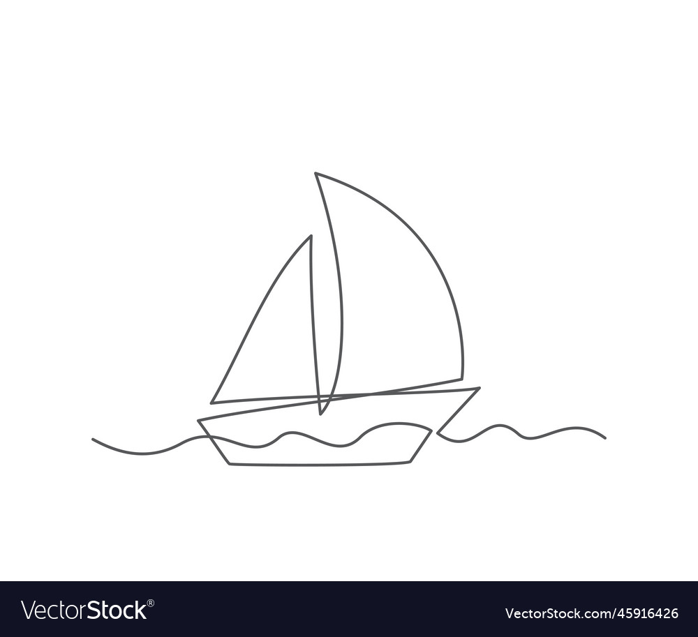 continuous line drawing from the boat traveling at high speed in the  waters. concept of traveling by yacht. yacht go isolated with white  backgrounds Stock Vector