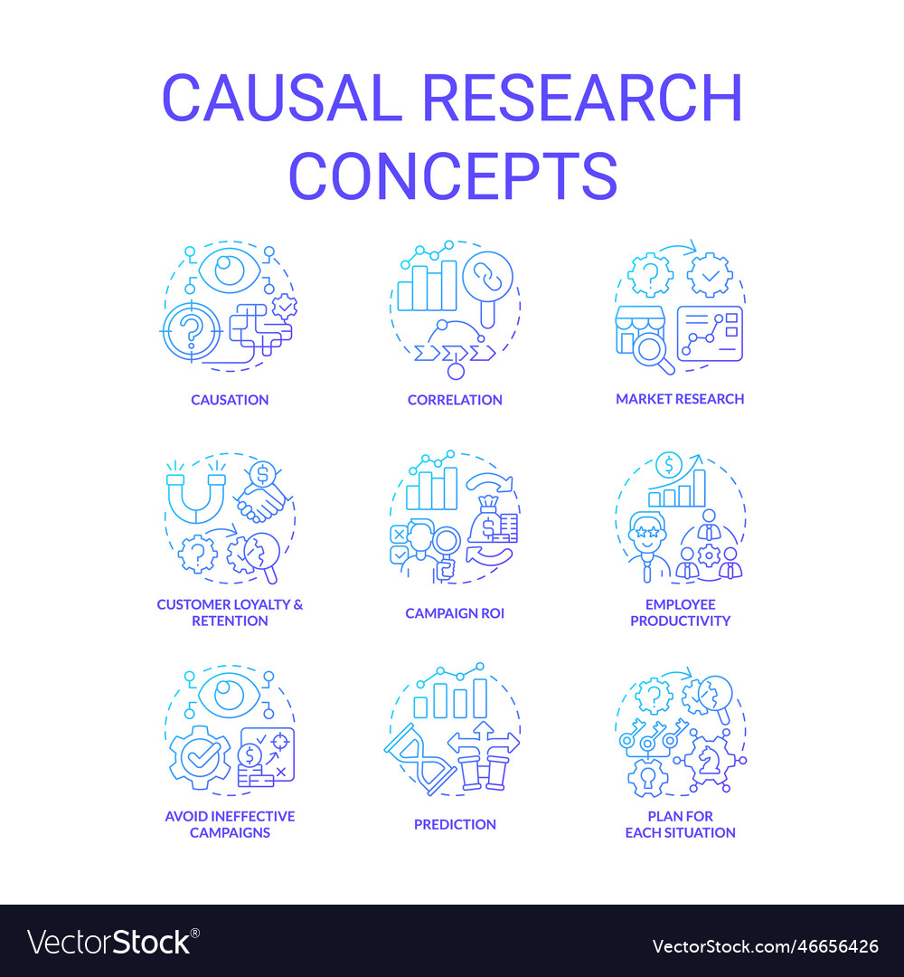 Causal research blue gradient concept icons set Vector Image