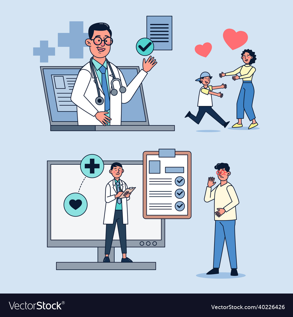 Patients consult with doctors through online vector image Patients consult with doctors through online