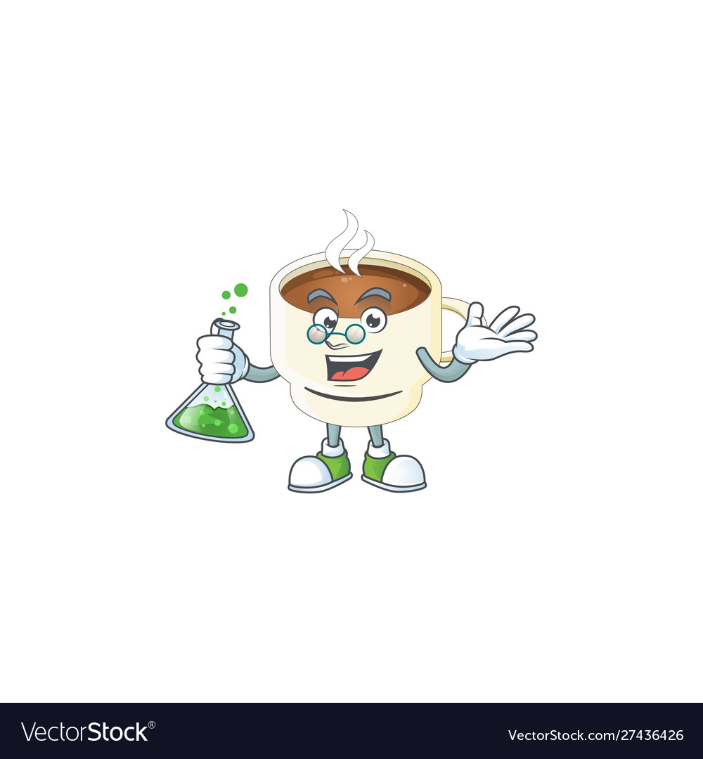 Professor character cup coffee in cartoon mascot