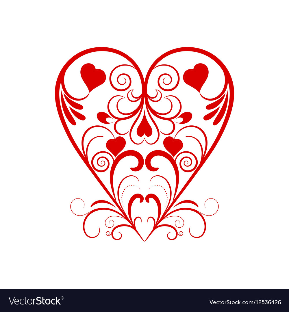 Red heart with flower curl over white Royalty Free Vector