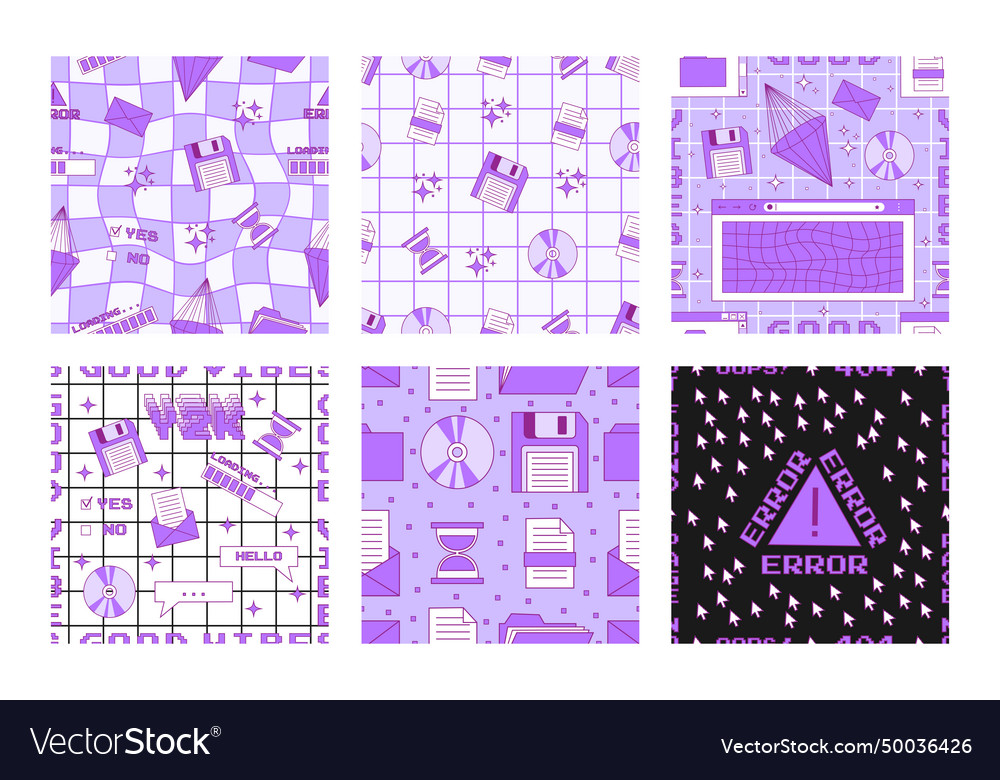 Set of seamless patterns in the 2000s style vector image Set of seamless patterns in the 2000s style