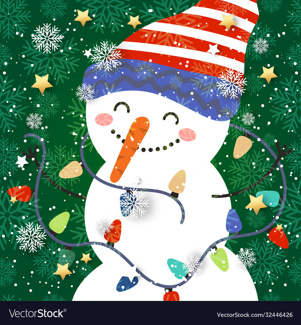 Winter Holiday Card - Snowman & Lights