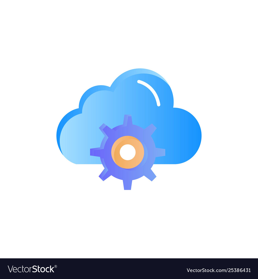 Cloud setting gear computing flat color icon vector image Cloud setting gear computing flat color icon