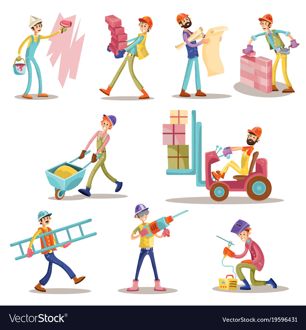 Construction Builders Or Workers Men Royalty Free Vector 4841