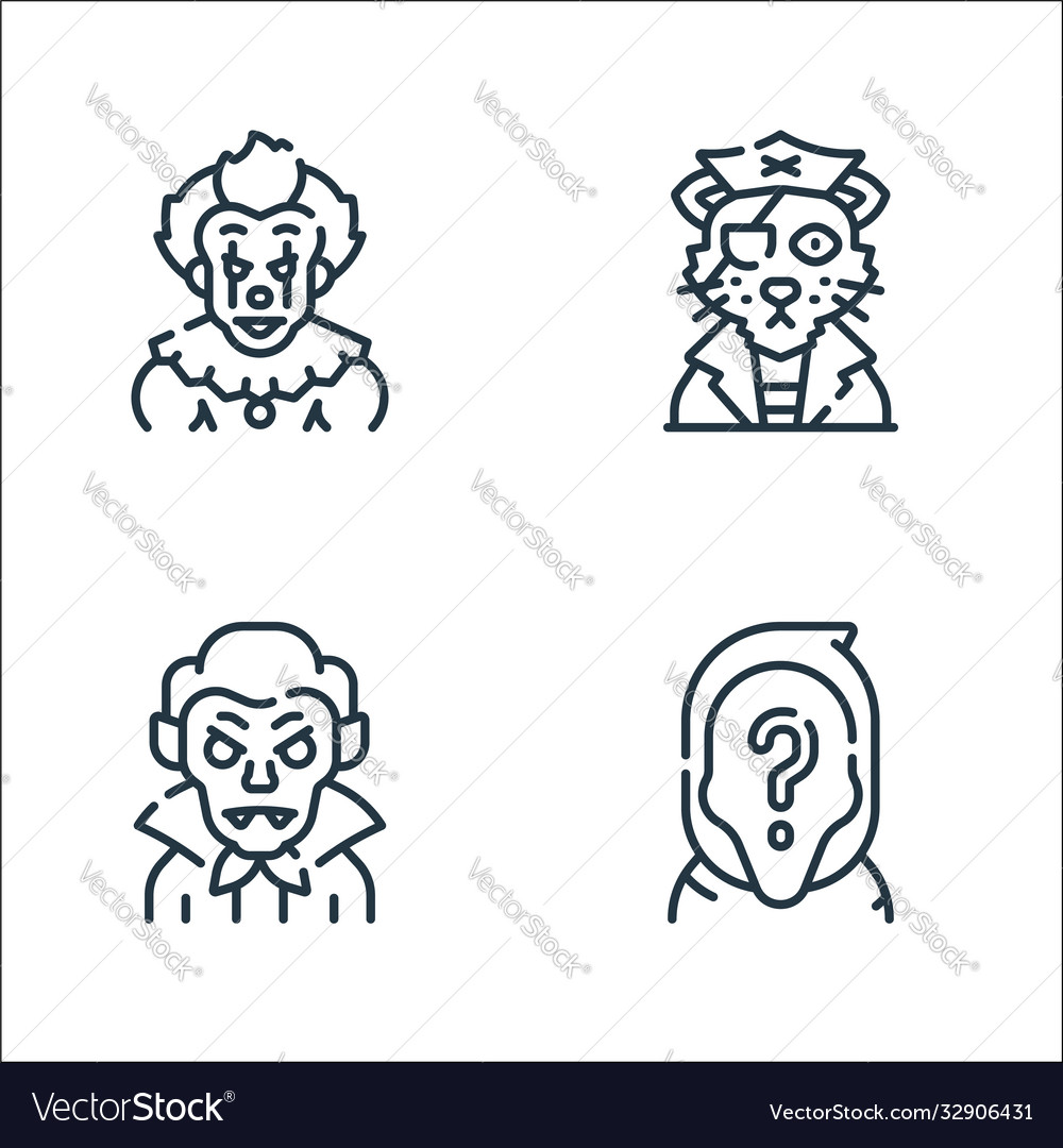 Fantastic characters line icons linear set