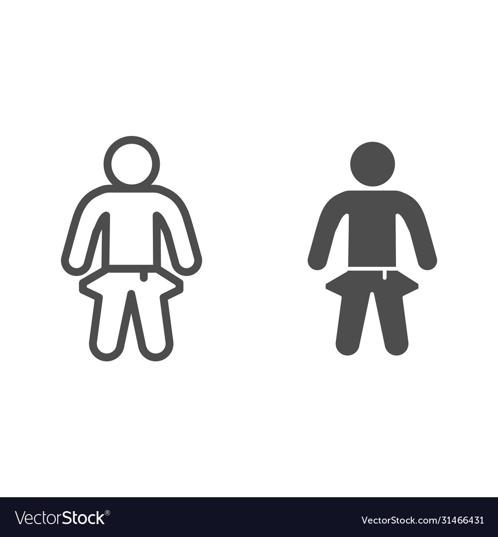 Man in pants with empty pockets line and solid vector image Man in pants with empty pockets line and solid