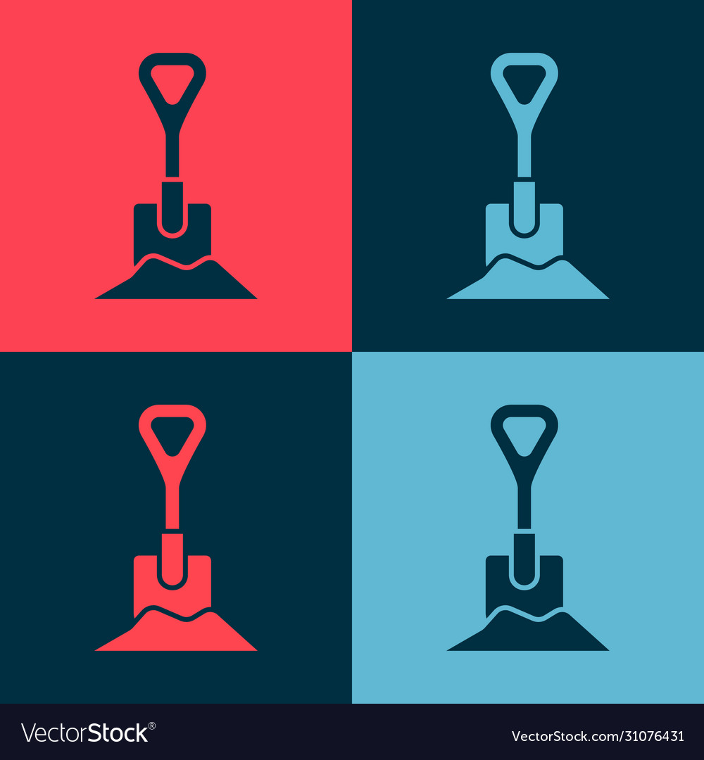 Pop art shovel in ground icon isolated