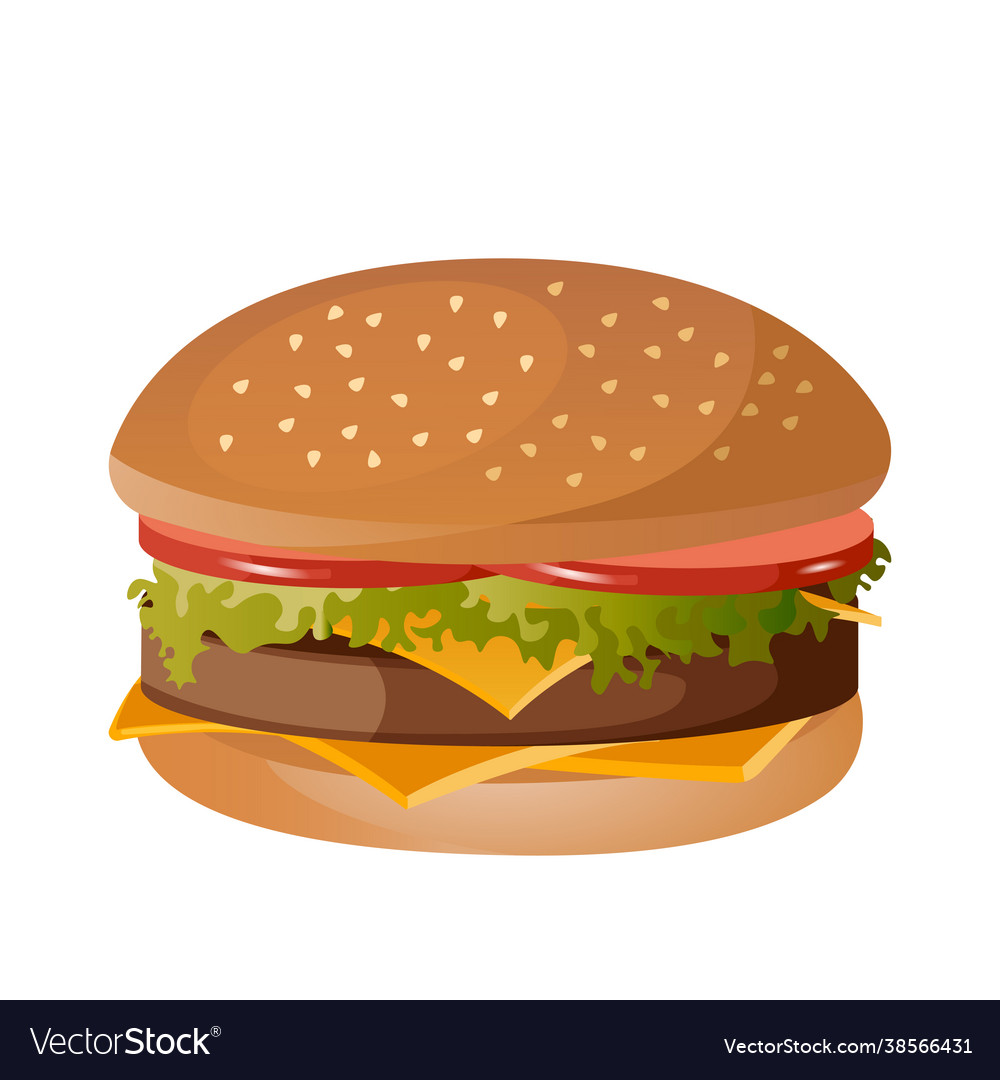 Realistic big hamburger on white background Vector Image