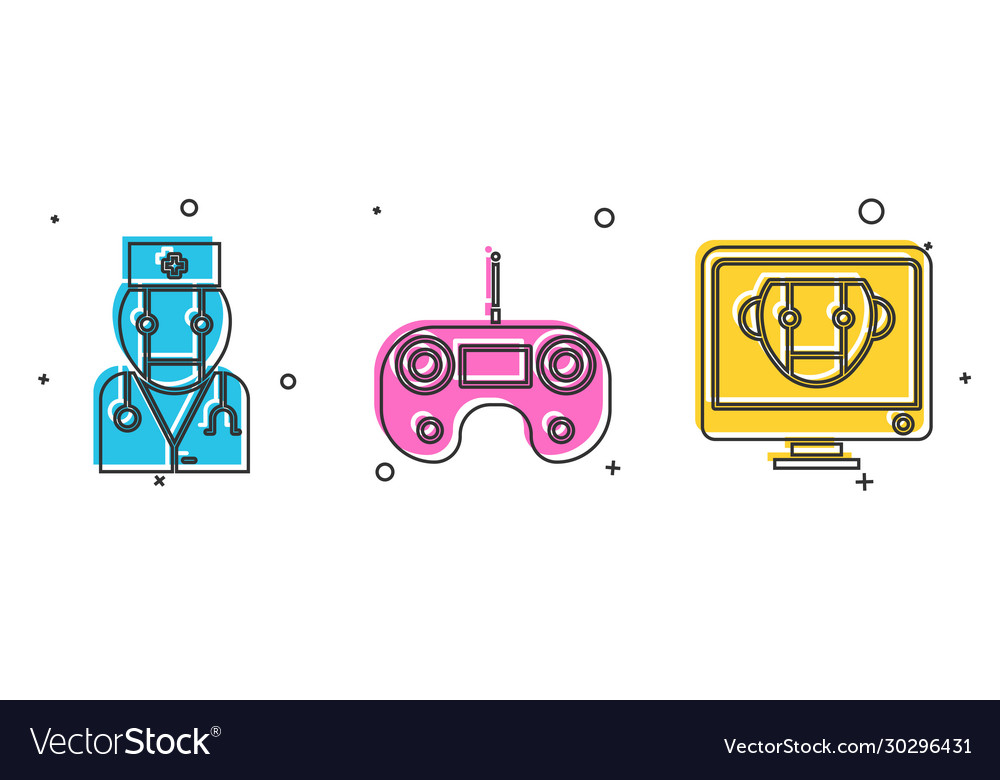 Set robot doctor remote control and bot icon