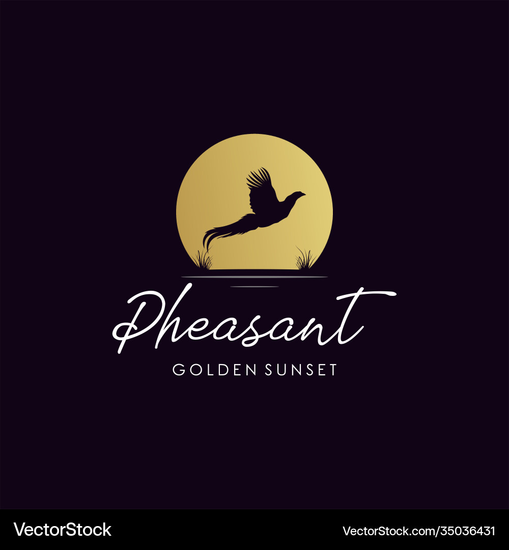 Silhouette pheasant logo design with golden Vector Image