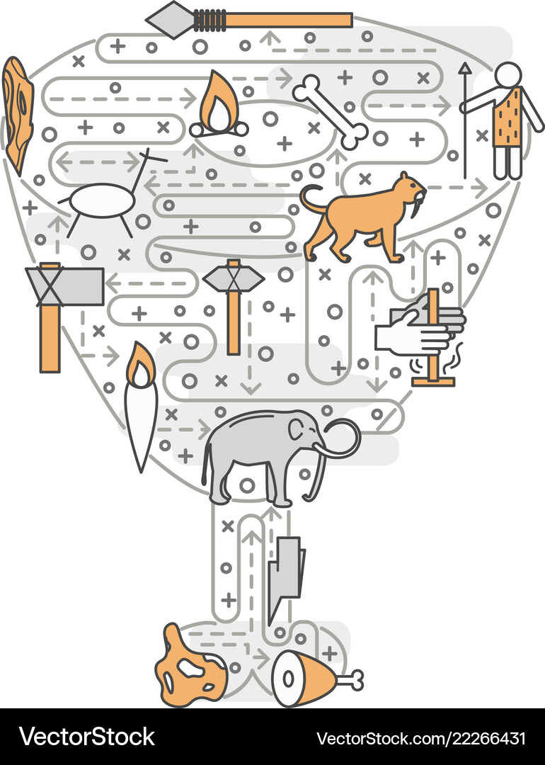 Thin Line Art Cave People Poster Banner Royalty Free Vector