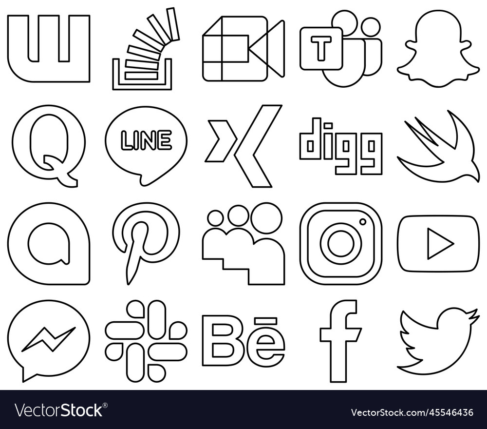 20 professionally designed black outline social Vector Image