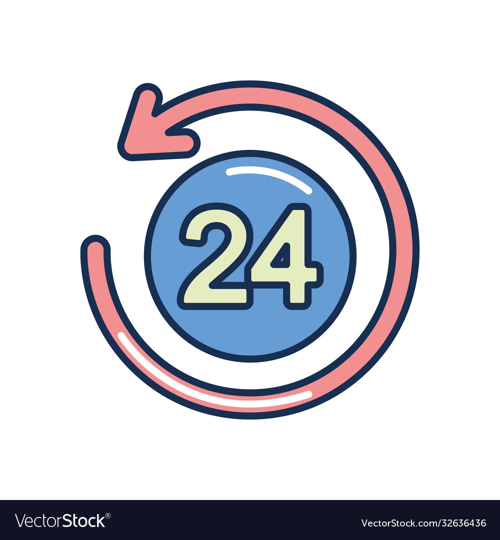 24 hours symbol and circle arrow line fill style
