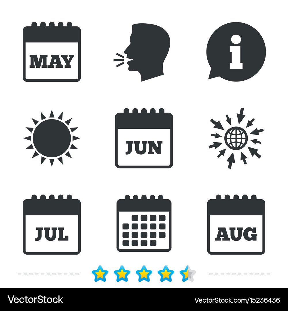 Calendar may june july and august Royalty Free Vector Image