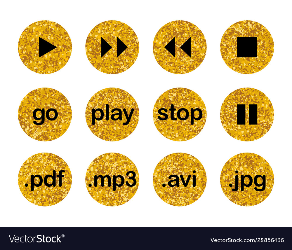 Collection golden multimedia buttons isolated