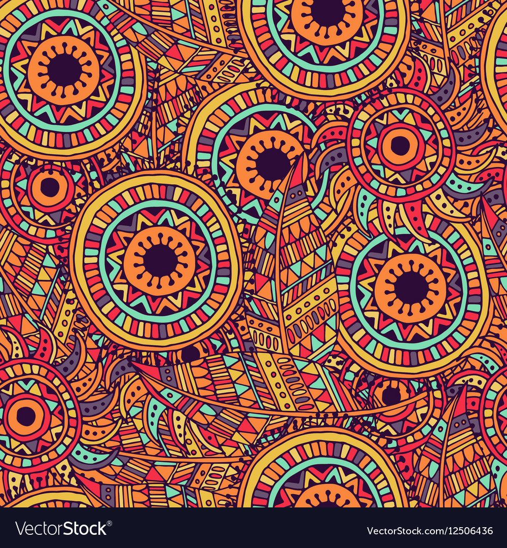 Ethnic seamless pattern with feathers and circles