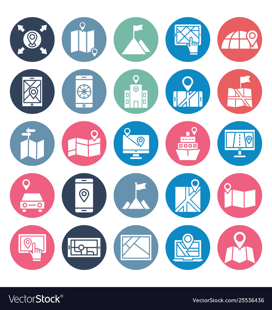 Karte und Navigation isolierte Icons Set