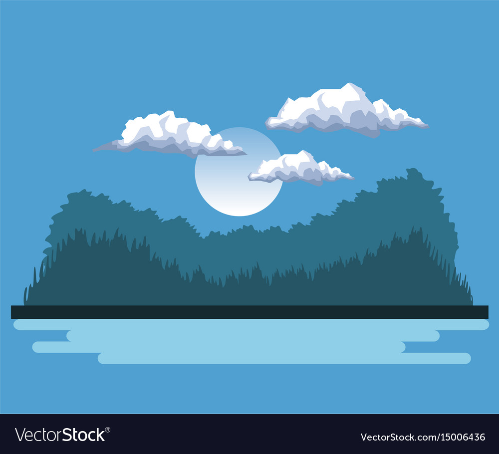 Night background landscape of mountains and lake