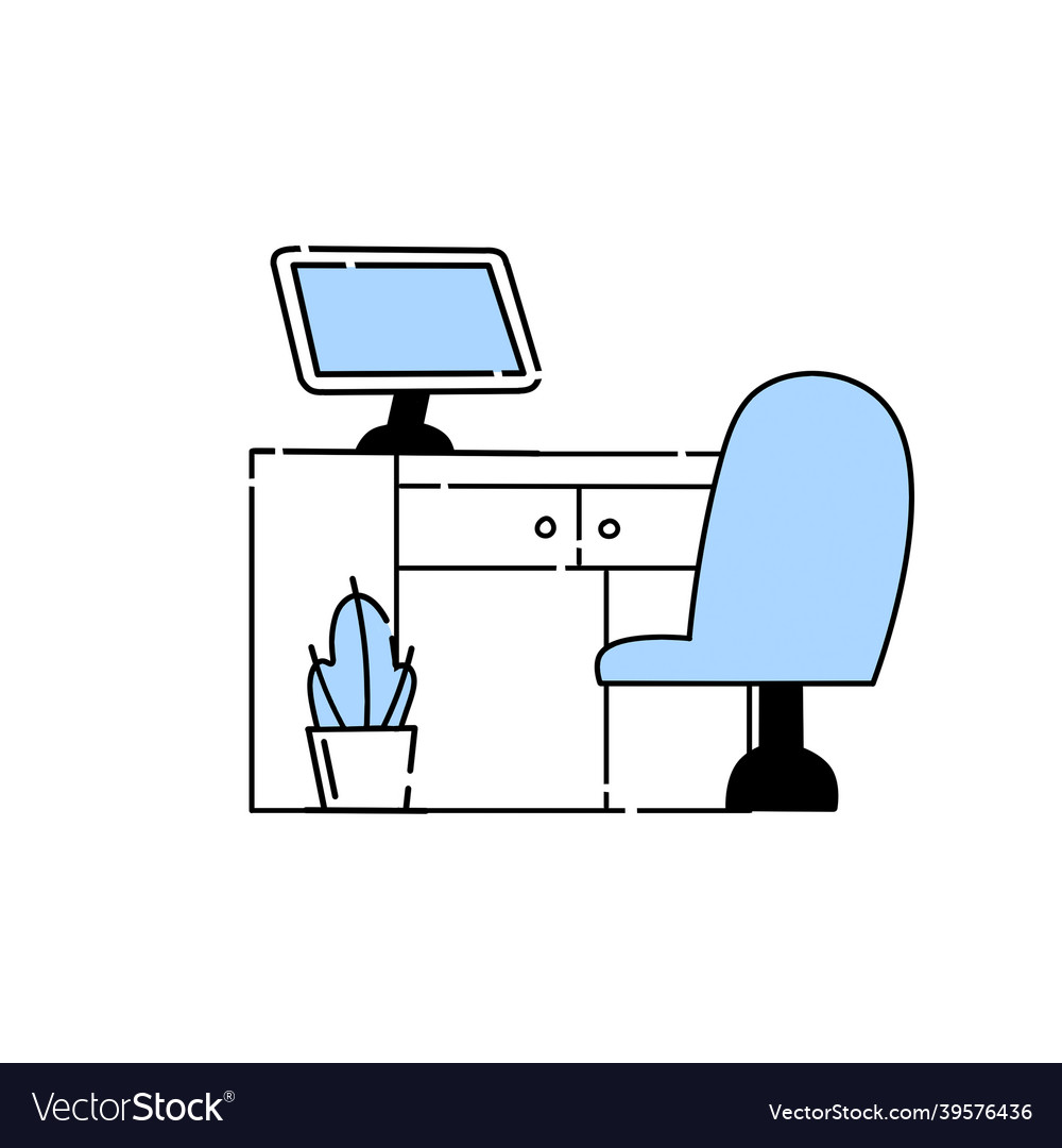 Office furniture table with computer Royalty Free Vector