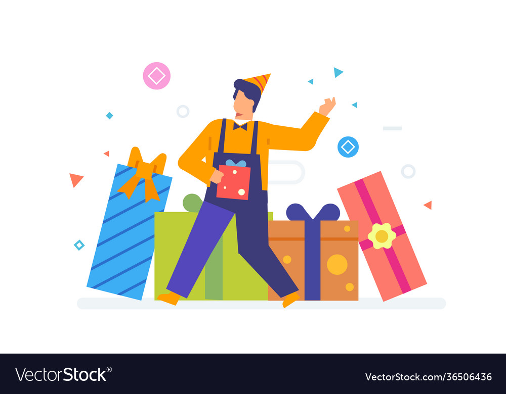 Person Receives Many Gifts Discounts Royalty Free Vector