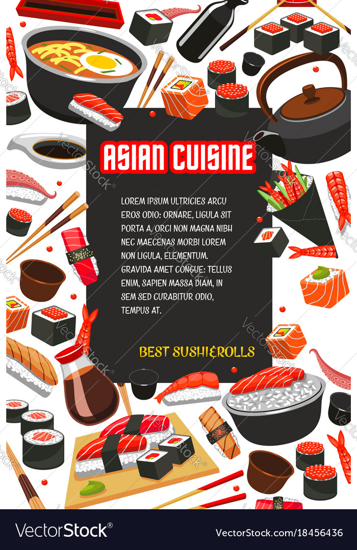 Poster for japanese sushi asian restaurant Vector Image