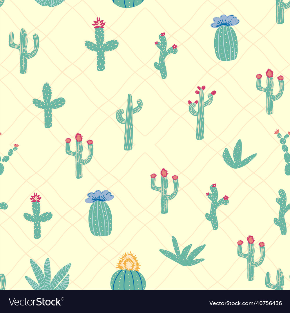 Seamless pattern with different cactus bright