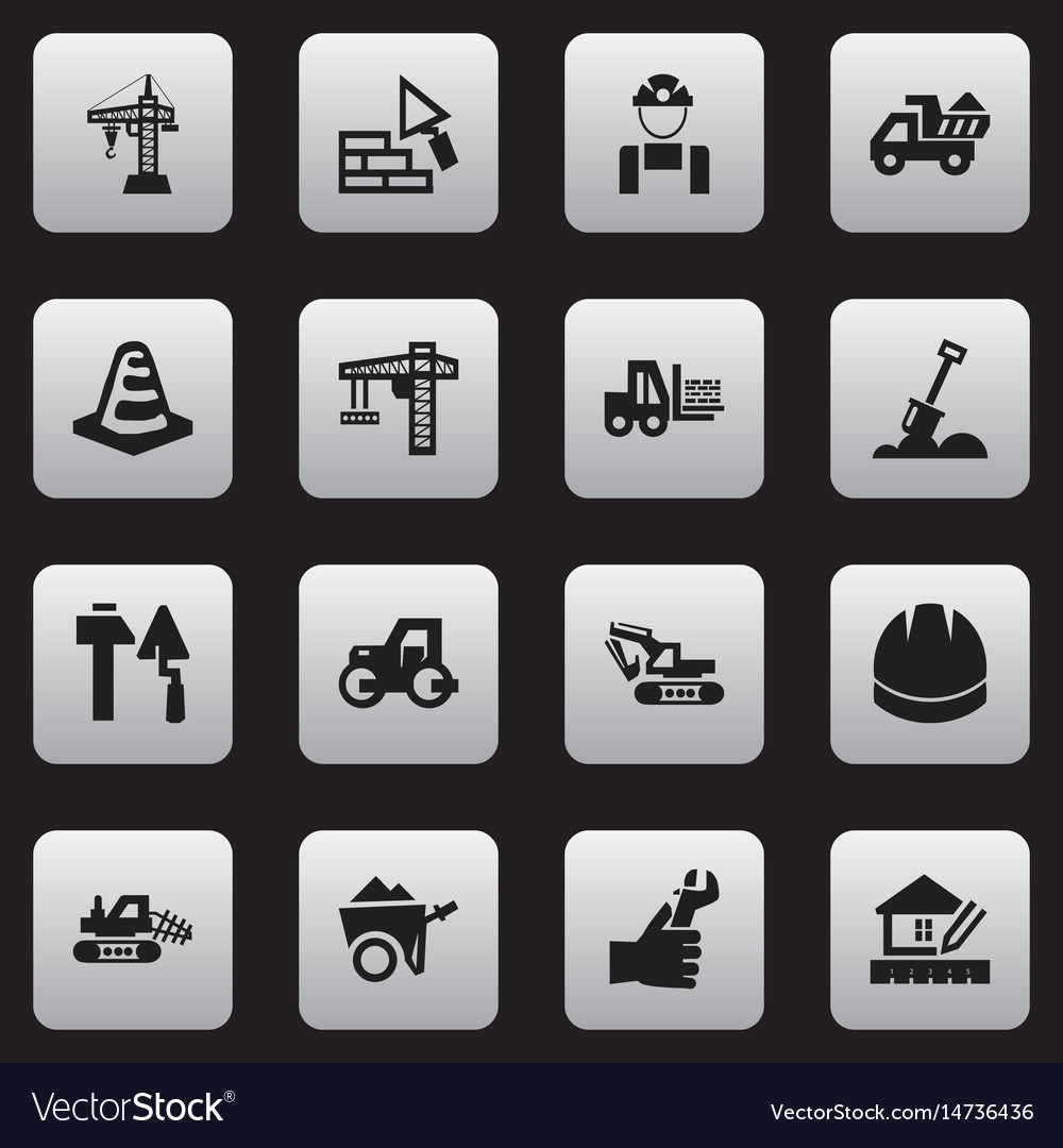 Set of 16 editable construction icons includes