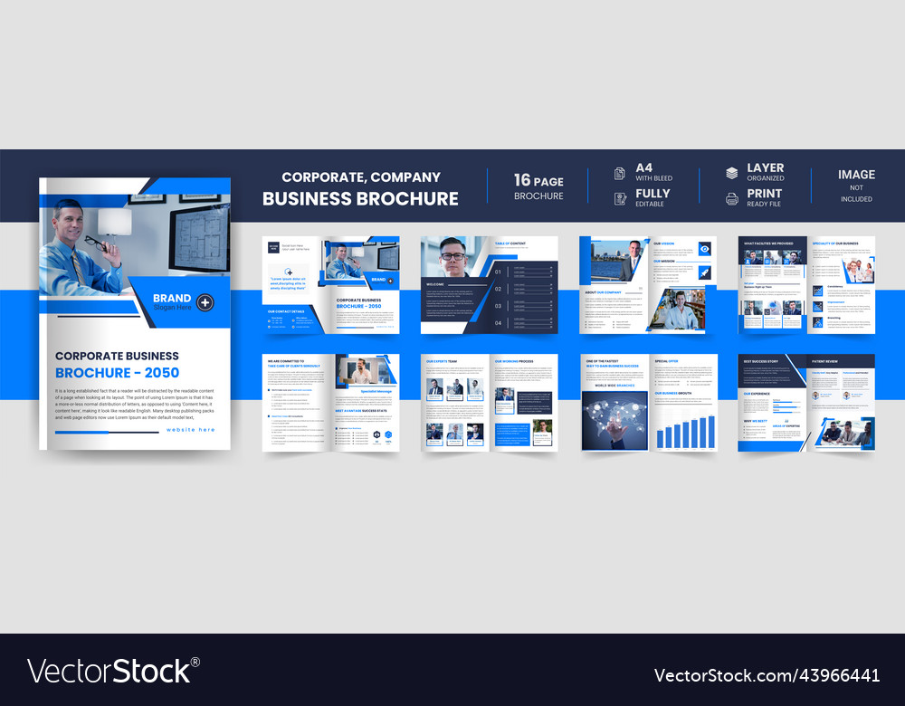 16-pages-corporate-business-a4-size-brochure-vector-image