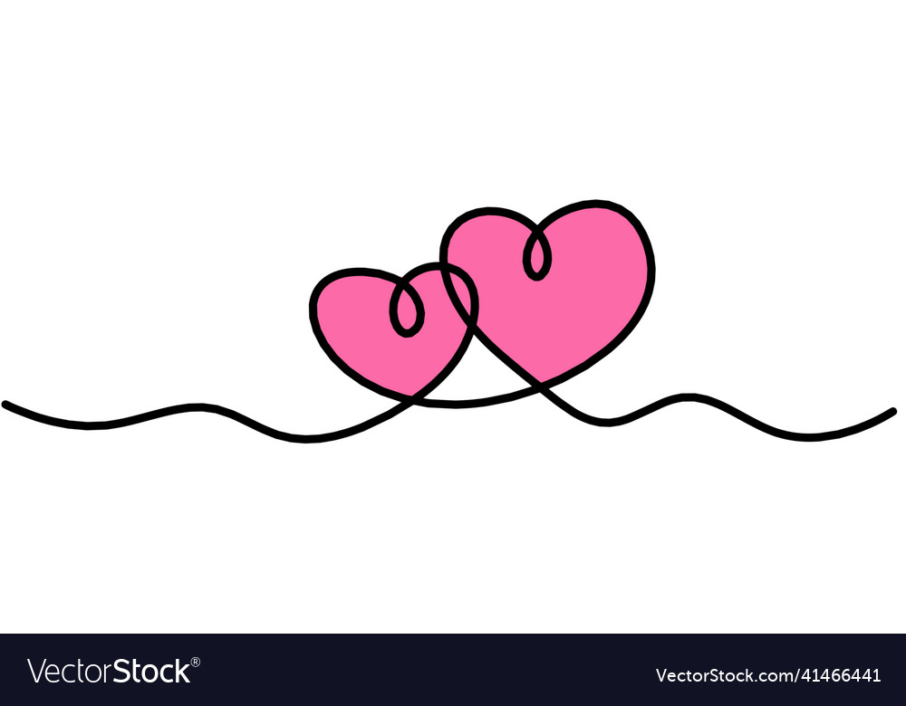 Abstract color hearts as continuous line drawing