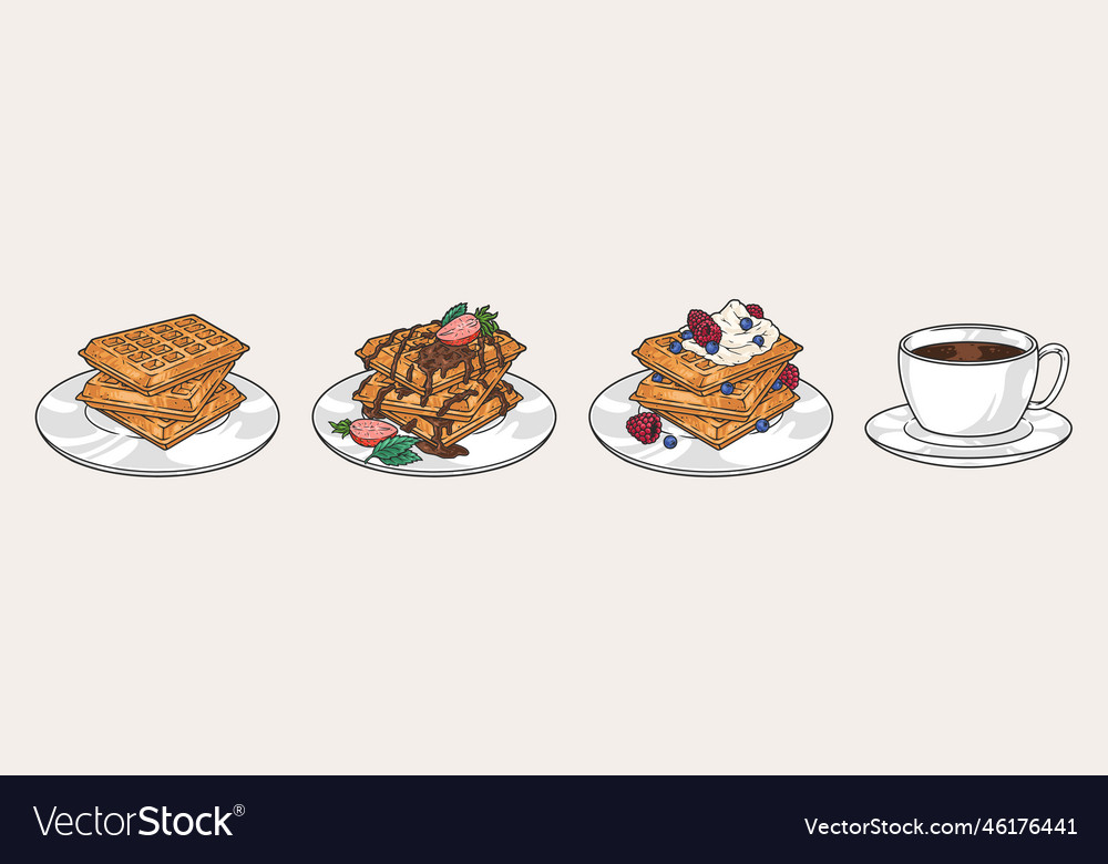 Belgian Waffles Set Colorful Stickers Royalty Free Vector