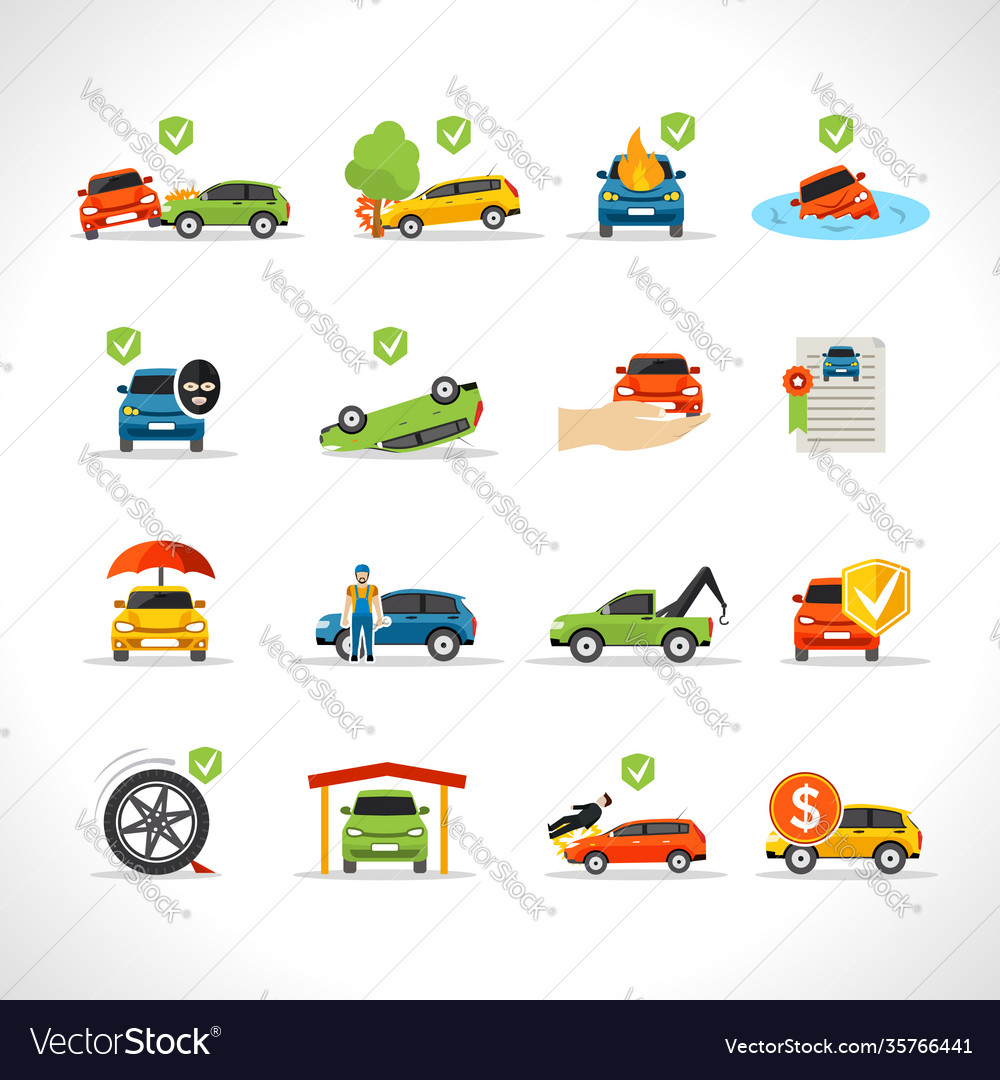 Autoversicherung Icons Set