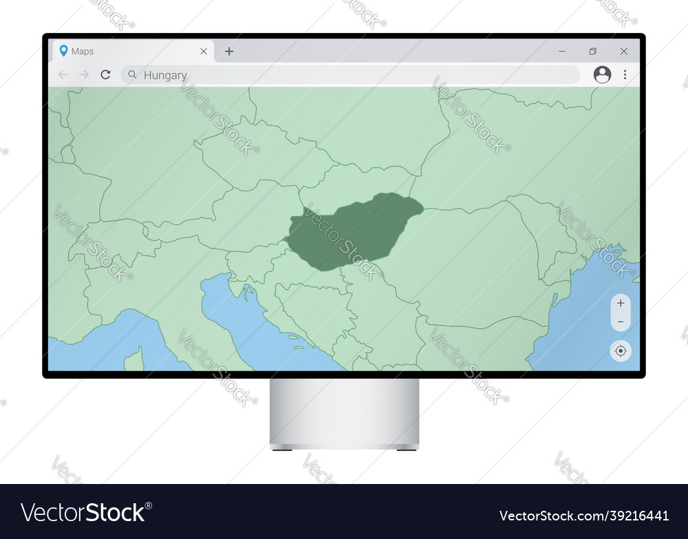 Computer monitor with map of hungary in browser